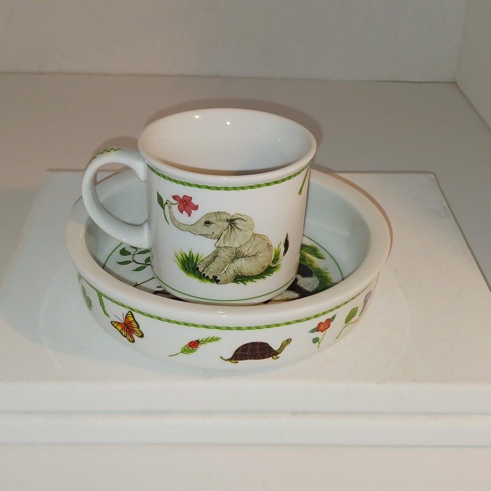 Lynn Chase Designs "Jungle Party" Child's Cup & Bowl, Vintage